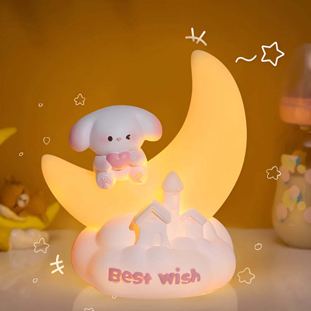 Sweet Puppy small night lamp, cute cartoon resin craft, 72x52x92mm, Starlight or Moon-light option
