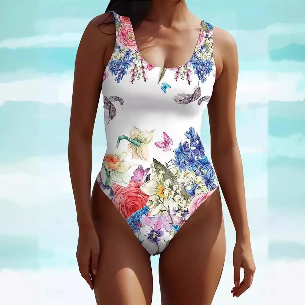 Women's sleeveless swimsuit dress in spandex with Bohemian pattern