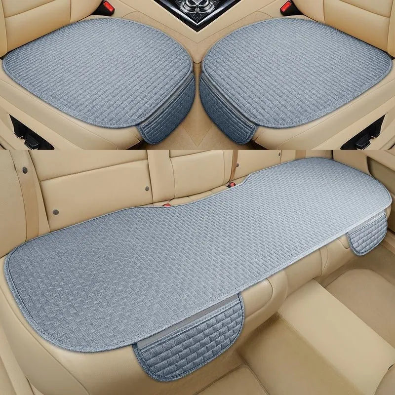 Linen car cushion set in plaid pattern with hemming style edges shown in classic black and red colour option
