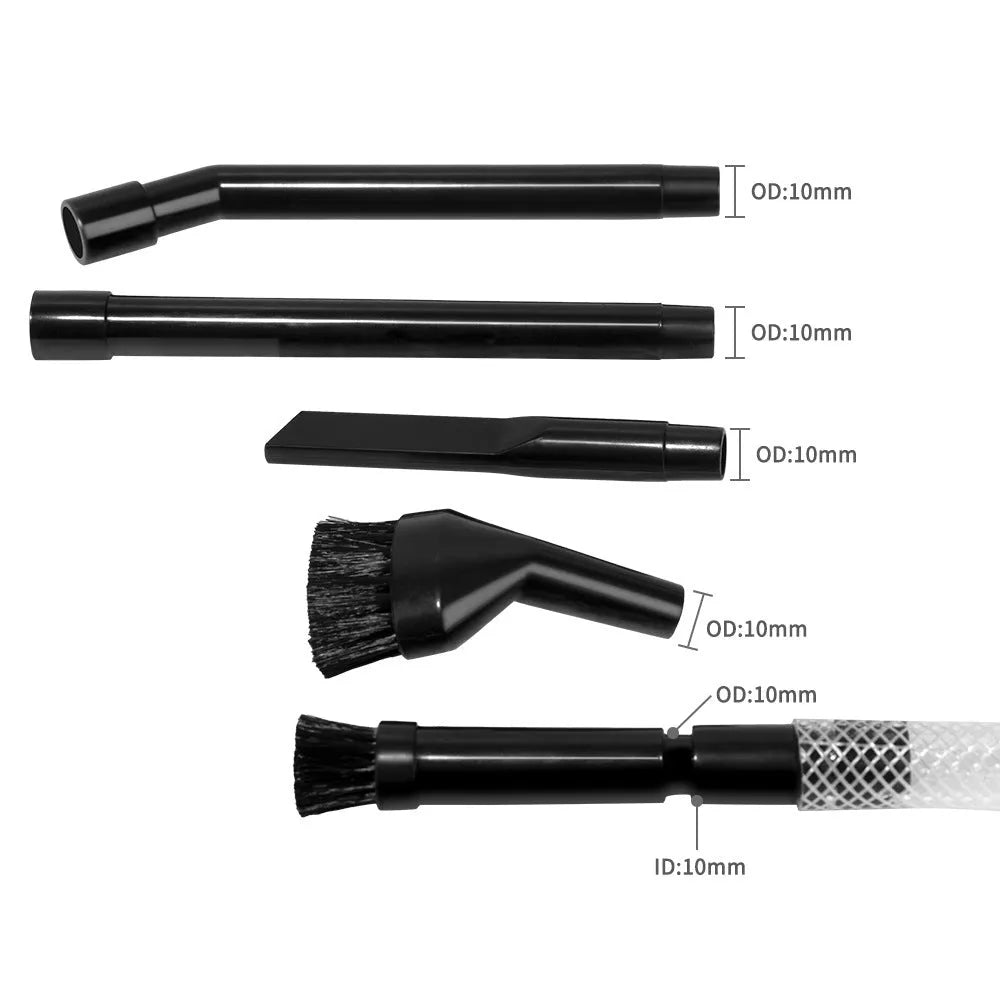Eight-piece multifunctional vacuum cleaner suction head accessory set with tool kit for small areas.