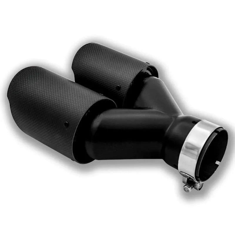 Black carbon fibre car exhaust pipe with double outlet tail nozzle design
