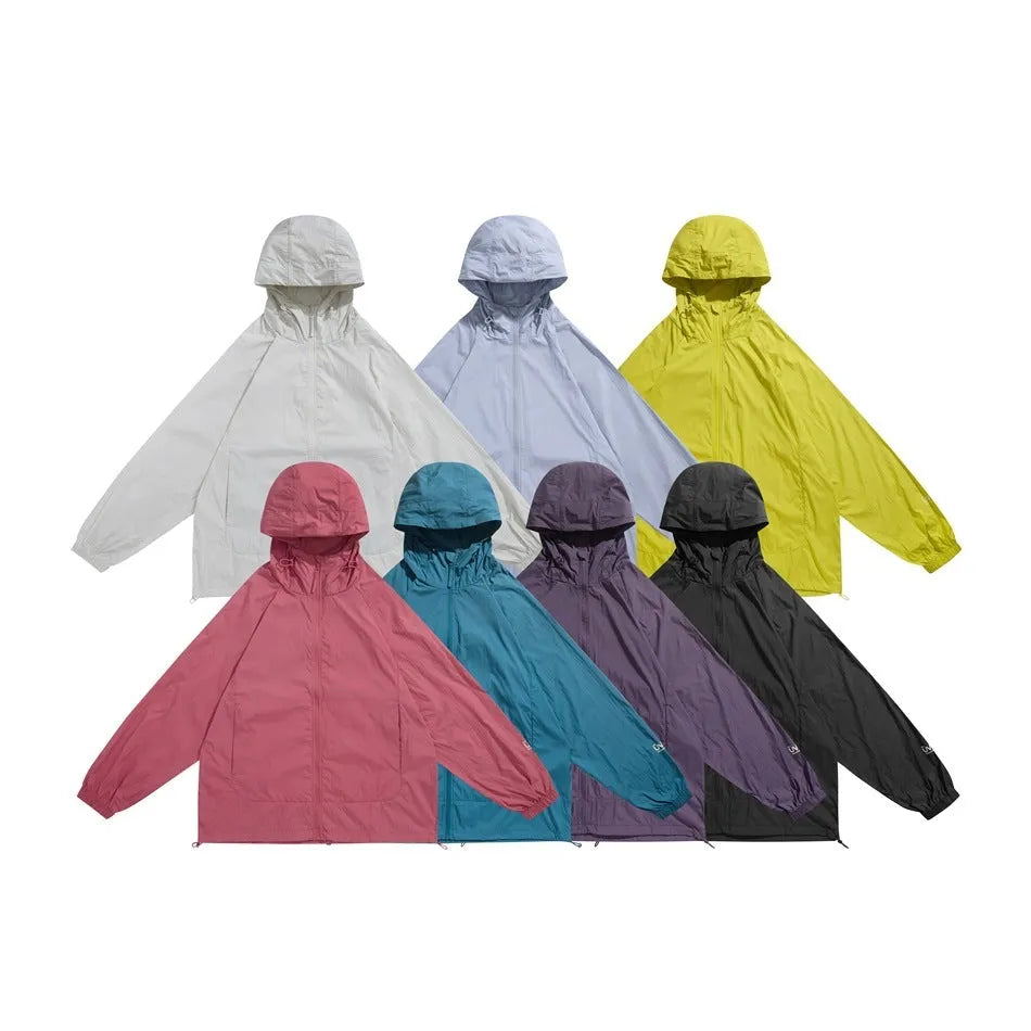 Men's sports hooded thin coat in chemical fibre blend with straight hem and slit pocket