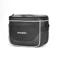 Black polyester folding bicycle bag with 7-inch capacity mounted on handlebars