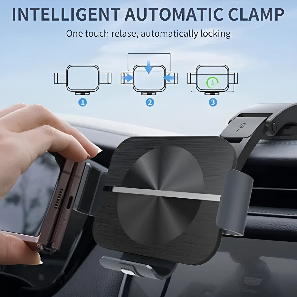 S11 Twin Coil Folding Screen Car Wireless Charger in Black with Type-C input port