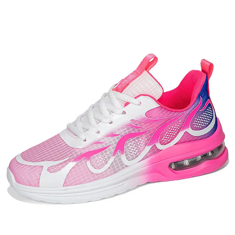 Women's casual mesh sneakers in pink colour with PU sole showing size tag