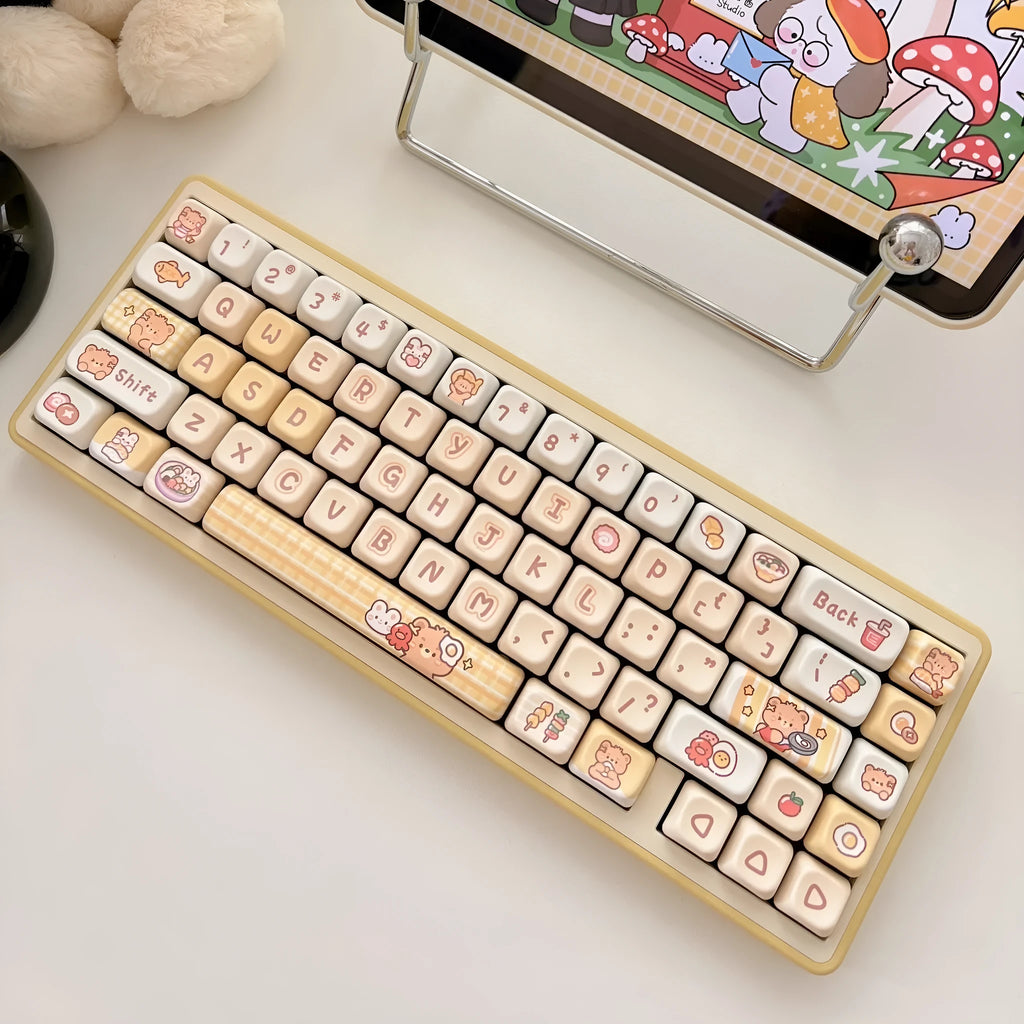 Rabbit Bear Restaurant themed PBT plastic keycap set with EOA profile for mechanical keyboards