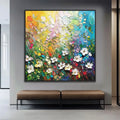 Handmade abstract thick oil 3D palette knife flowers painting on square canvas, hand-drawn oil painting art for living room
