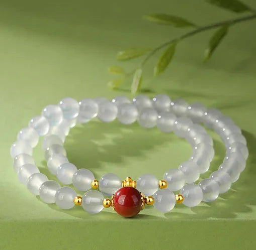 White agate women's bracelet with double-layer construction and geometry-shaped beads