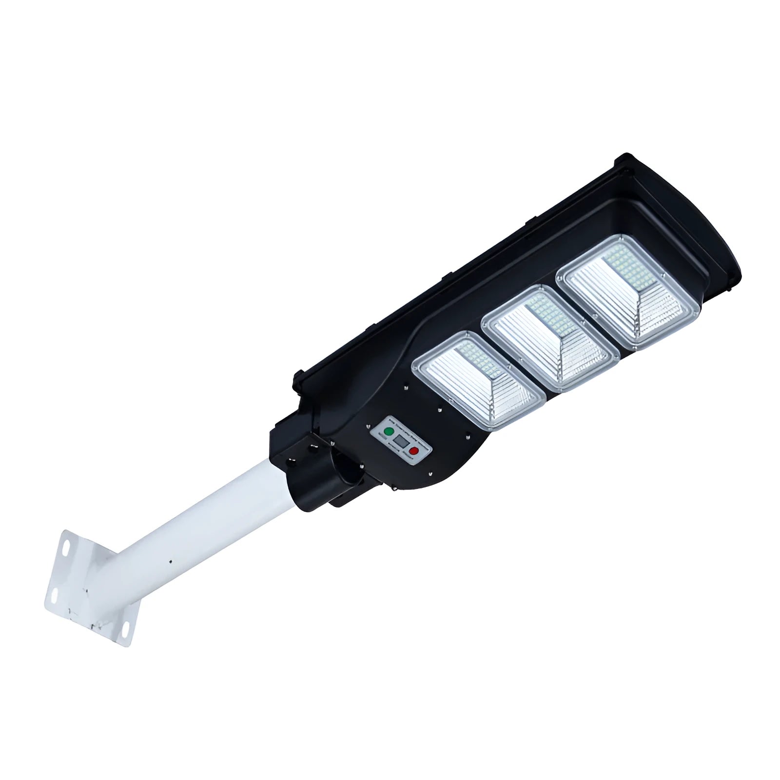 Integrated solar street light with solar panel and LED light source for outdoor illumination