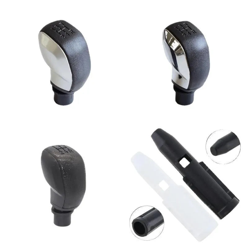 Leather car gear shift head replacement for Peugeot and Citroen models in black and silver.