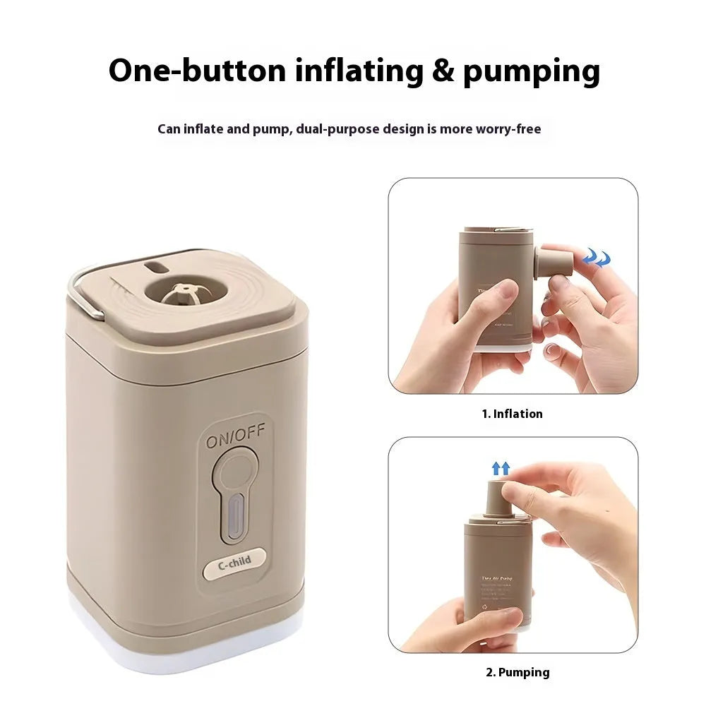 Camping floatation bed with integrated pump, lighting, and power bank functions showing colour options