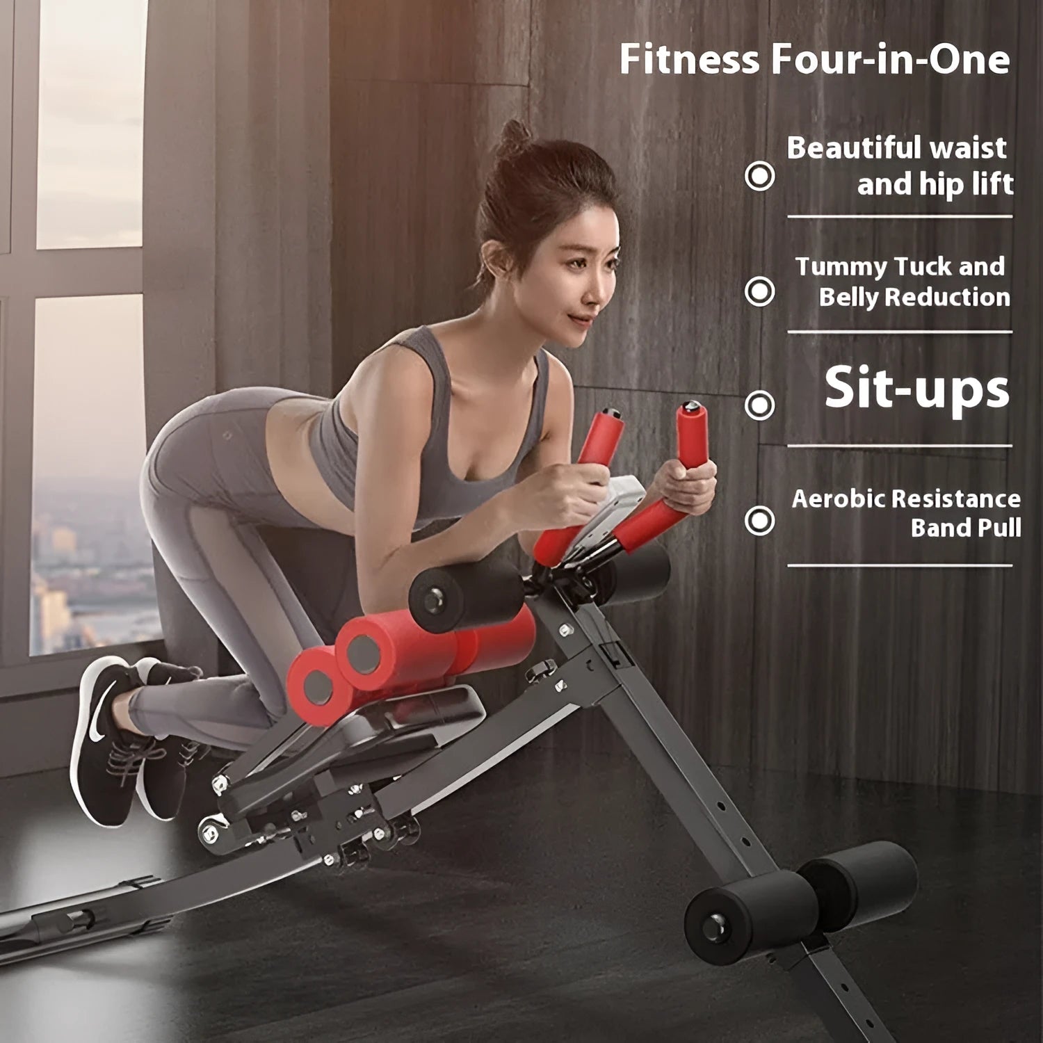 Home female belly training waist-shaping machine with metal frame, black ribbon drawstring, 113x30x70cm