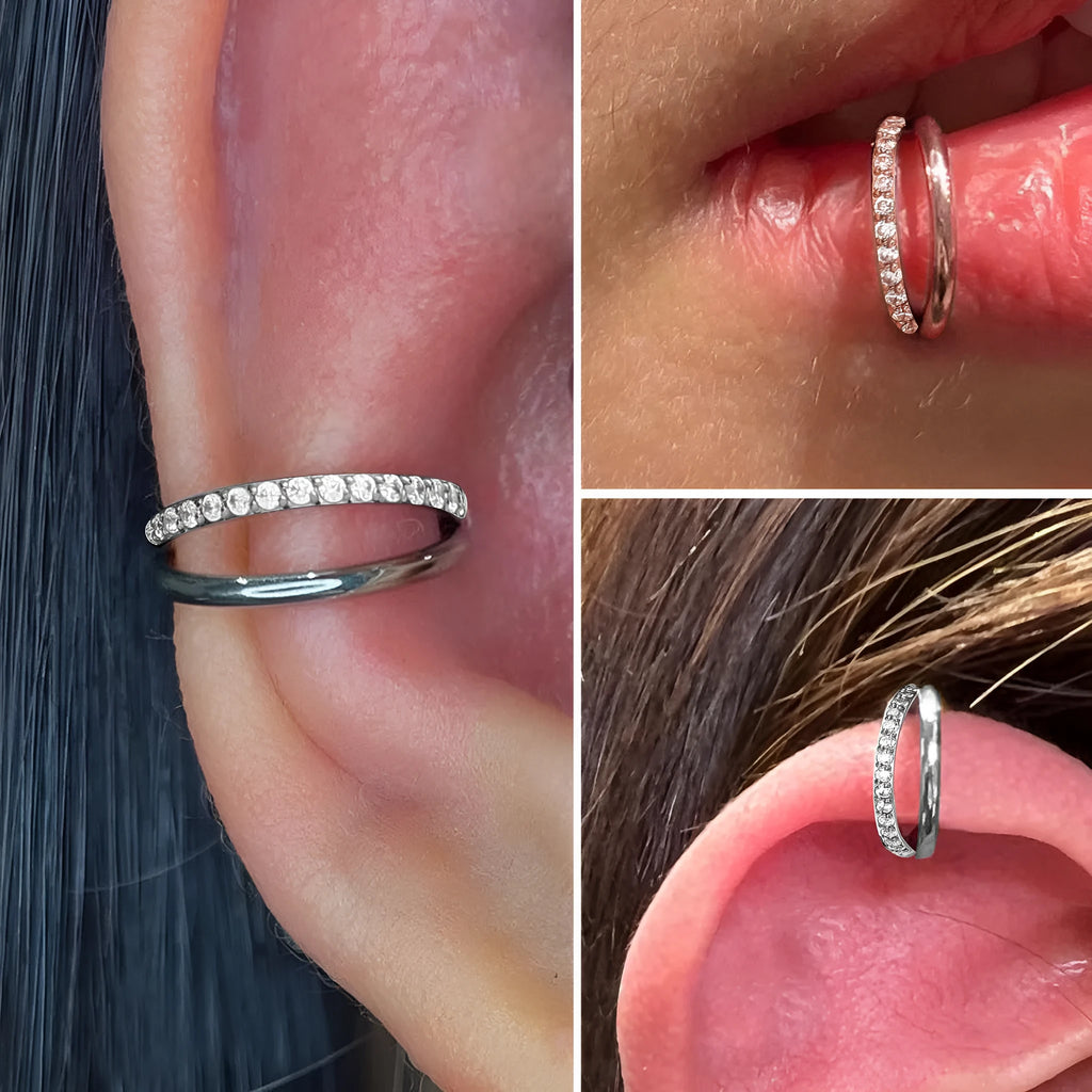 Titanium alloy fork nose ring in silver, gold, black, rose gold or colourful finishes with plain or diamond accents