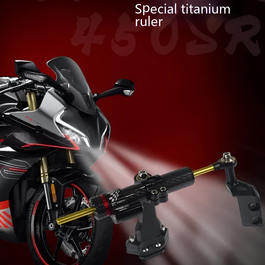Directional damper bracket motorcycle modification kit with carbon fibre construction and titanium bracket