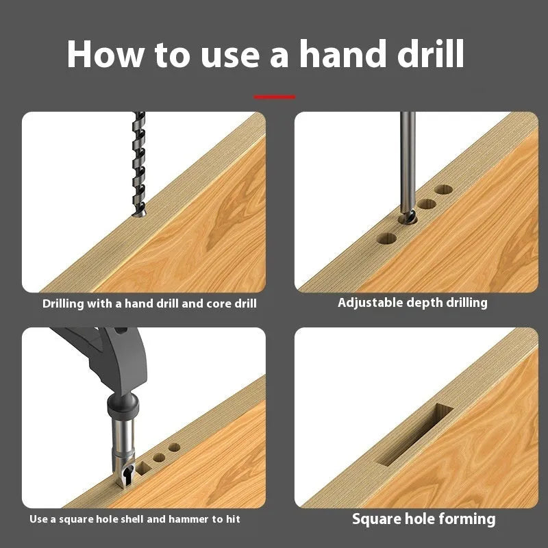 12.7mm carbon steel square hole drill bit and sleeve set for woodworking.