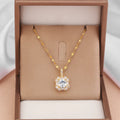 Women's gold geometric clavicle necklace with quadrilateral zircon pendant on water wave chain