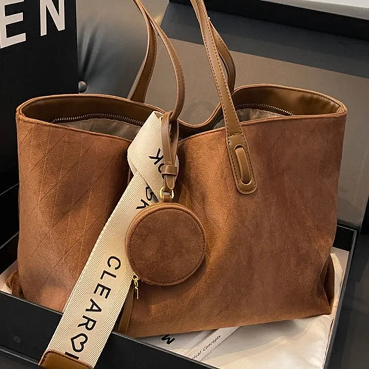 Women's soft polyester shoulder tote bag in horizontal square shape with internal zipper pocket