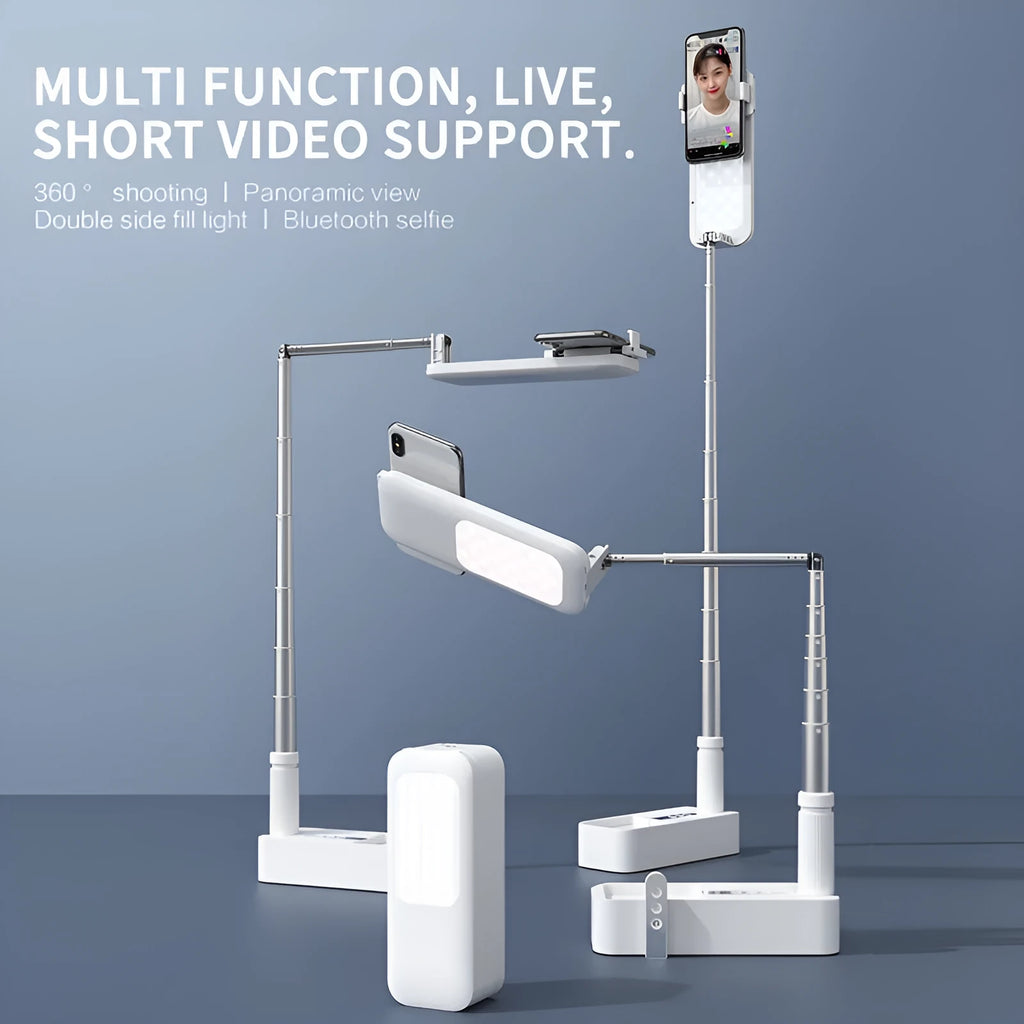 Floor standing mobile phone fill light with telescopic folding design and remote control for live streaming