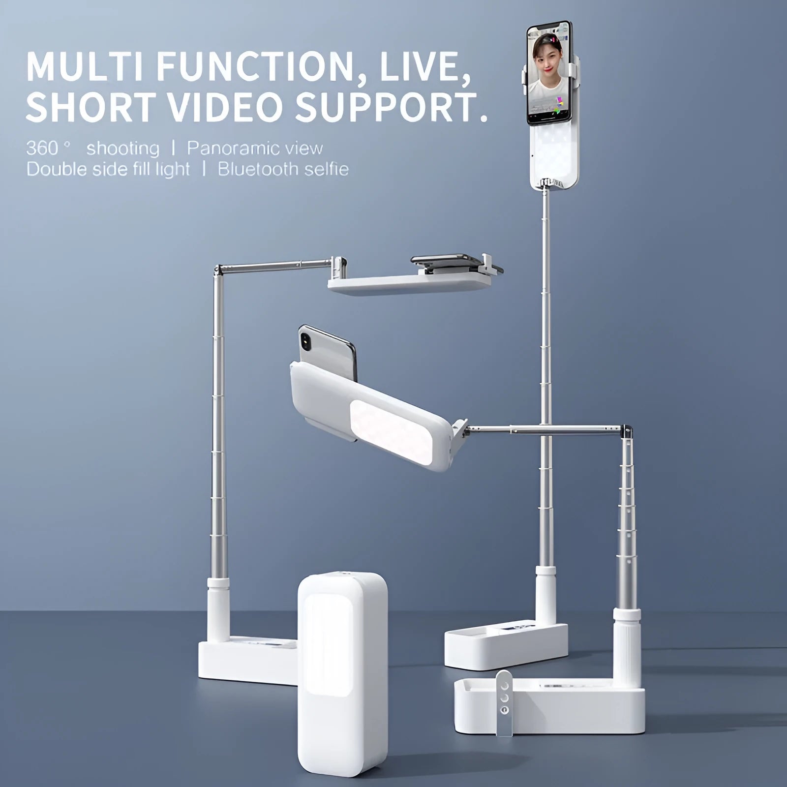 Floor standing mobile phone fill light with telescopic folding design and remote control for live streaming