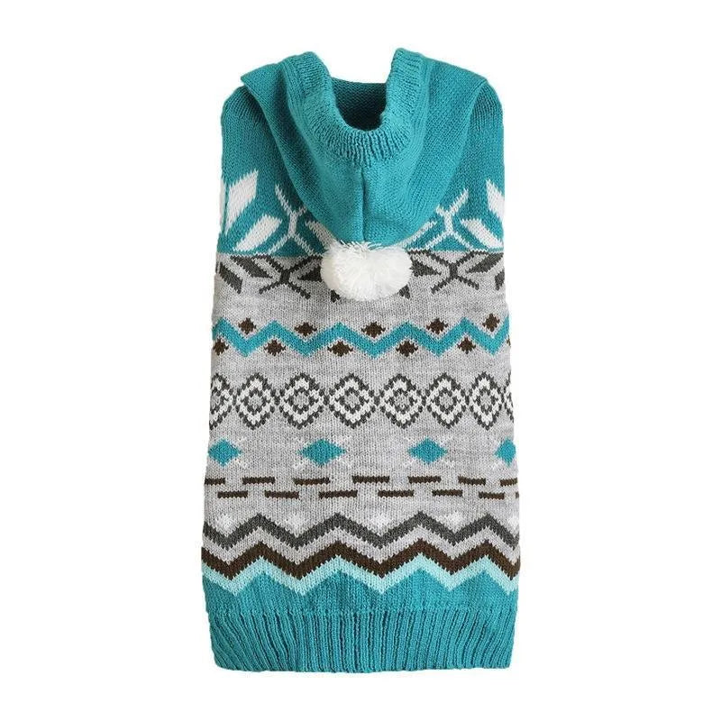 Classic diamond pattern pet sweater for dogs and cats in blue, green, or pink colours