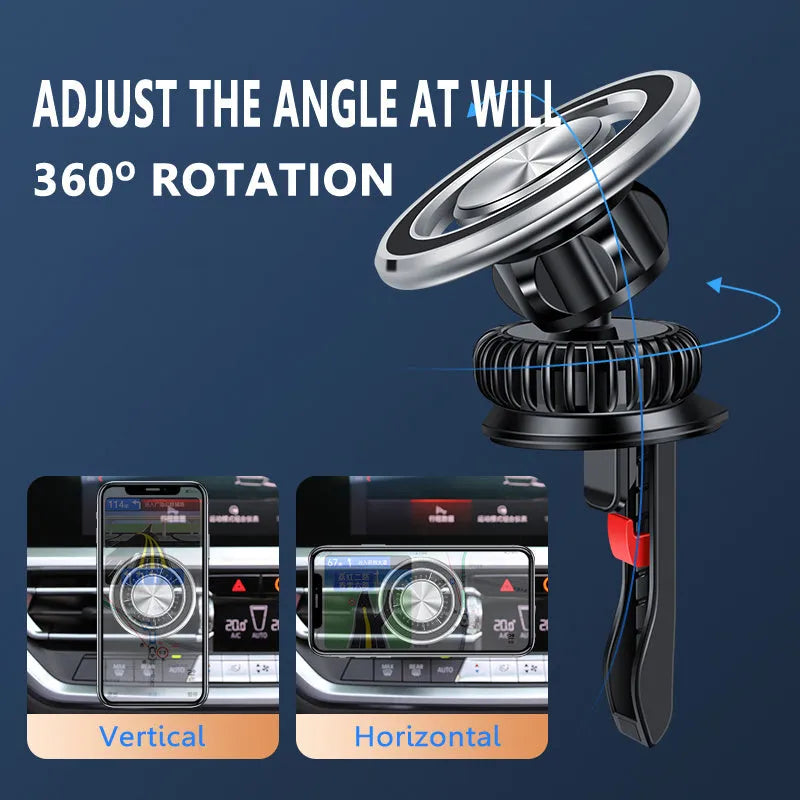 Air outlet magnetic car phone holder with snap-on bracket and magnetic guide plate