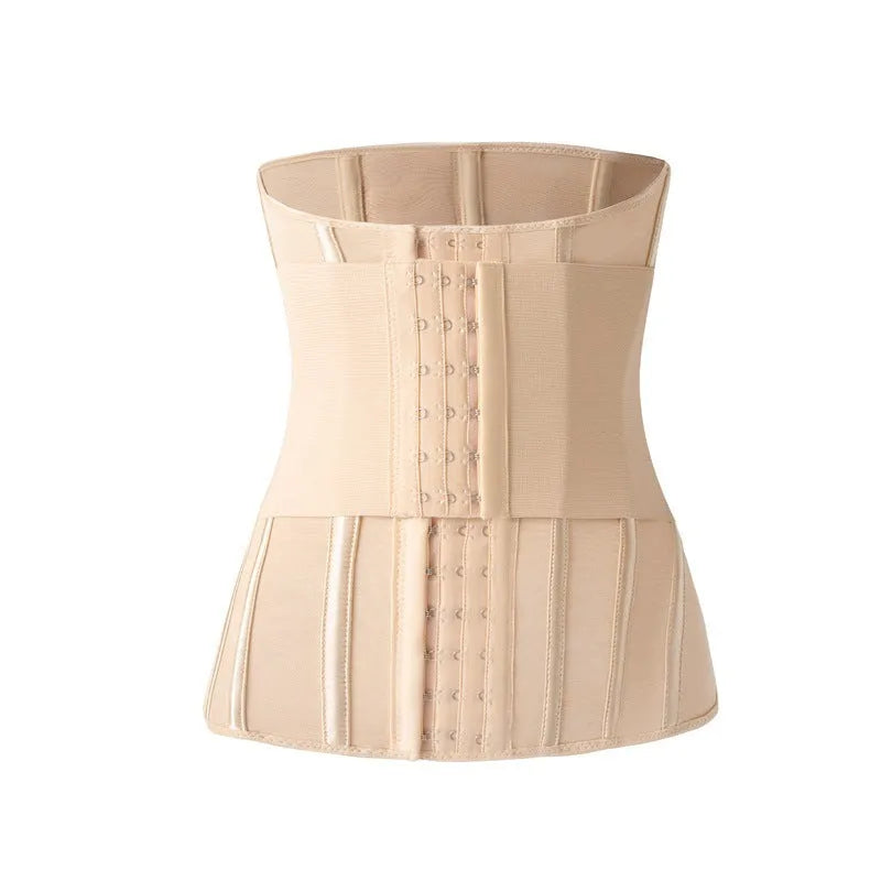 Adjustable nylon belly band for waist training in black and apricot colours with belt tie closure