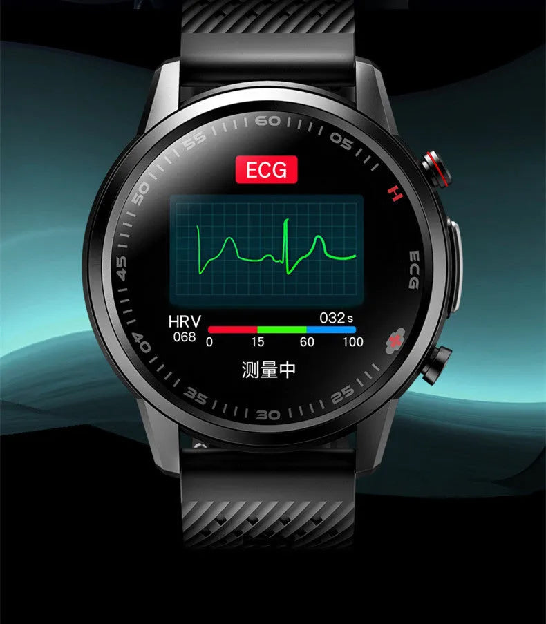 F800 ECG Blood Pressure Sports Smart Watch in black with 1.3-inch screen on a TPU wristband.