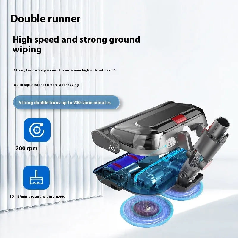 Electric mop head vacuum accessory with three-in-one dust collection, washing, waxing functions