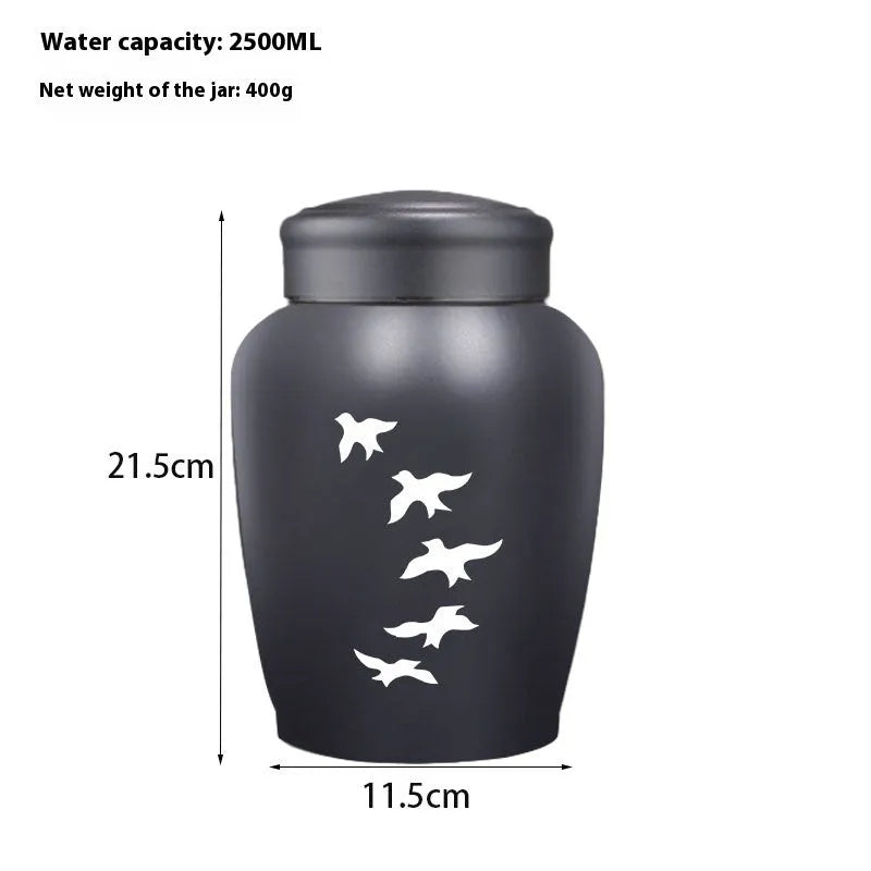Large hand-painted stainless steel cremation urn jar with New Chinese style design, 2500ml capacity
