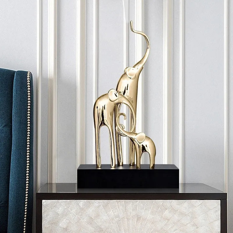 Fortune Bring Elephant decorative resin sculpture in European style with gold, silver, rose gold, or retro colour finish.