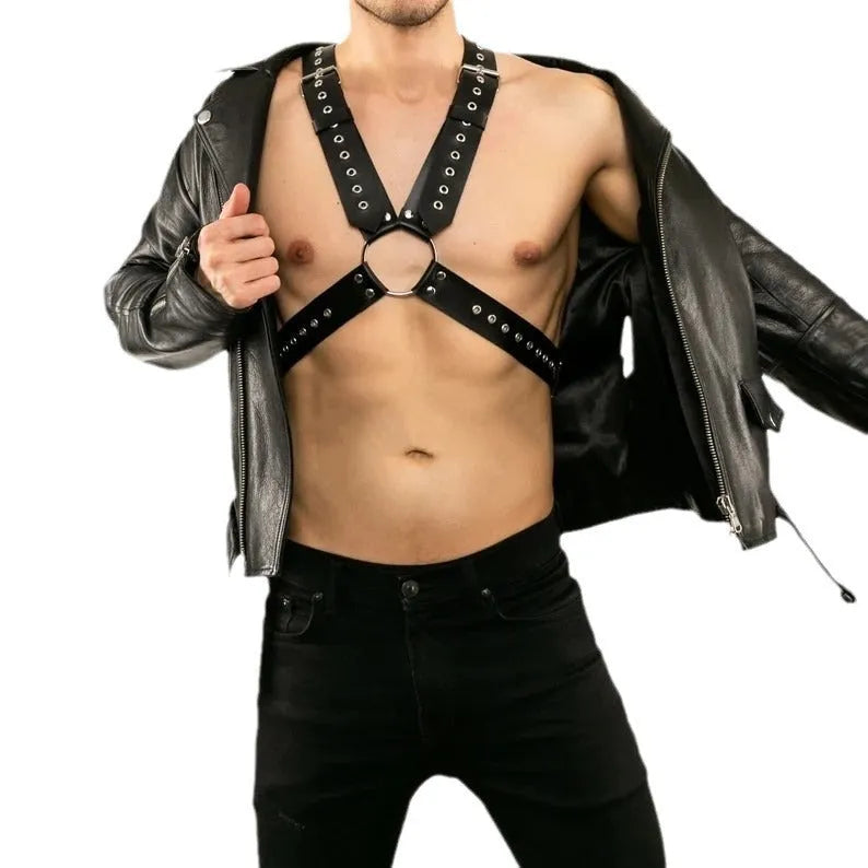 Black leather strap domineering casual ornament all-match fashion accessory with leather finish