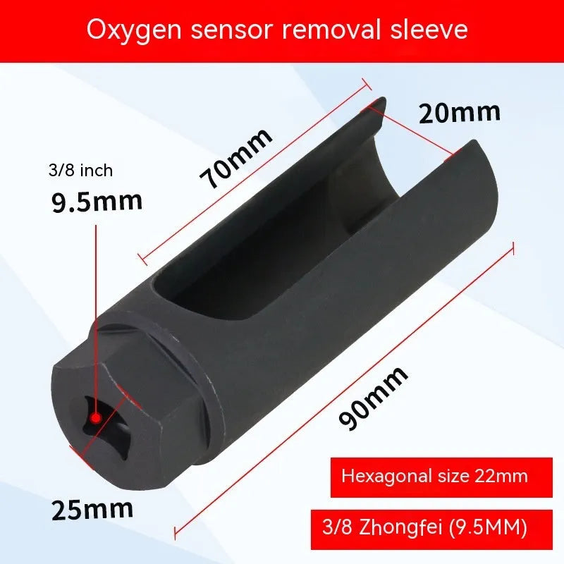 Black chromium vanadium steel oxygen sensor sleeve tool for 22mm fittings.