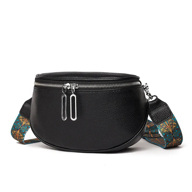 Women's saddle-shaped cattlehide leather messenger bag in crossbody style with single strap