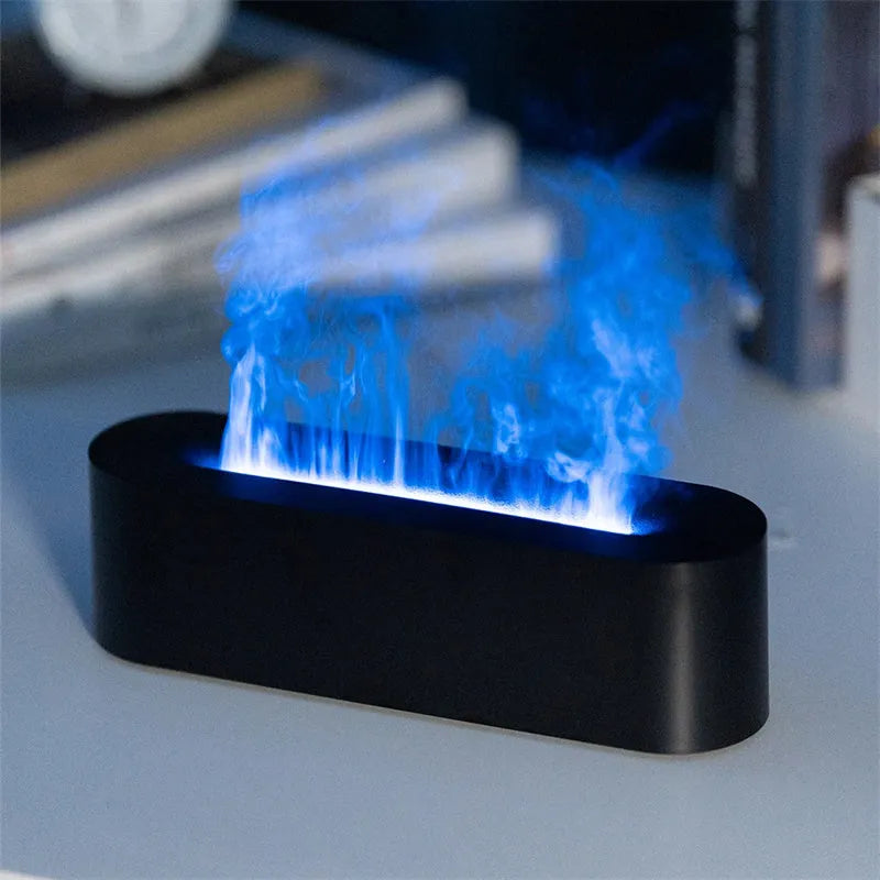 White square flame aroma diffuser with LED fire effect and ultrasonic humidifier function