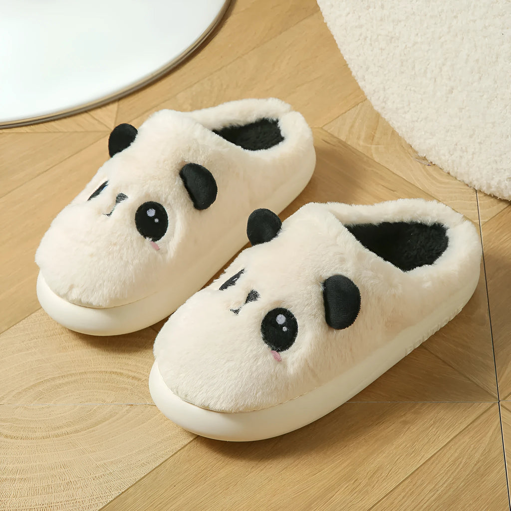 Panda-themed cotton and linen toe-ring slippers with non-slip PVC sole