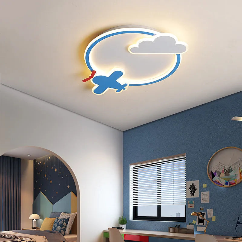 Cartoon model airplane deer iron acrylic LED ceiling lamp 50cm with stepless dimming