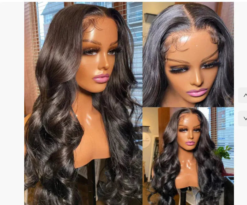 Black medium-long curly wave full-head wig for women on a display stand