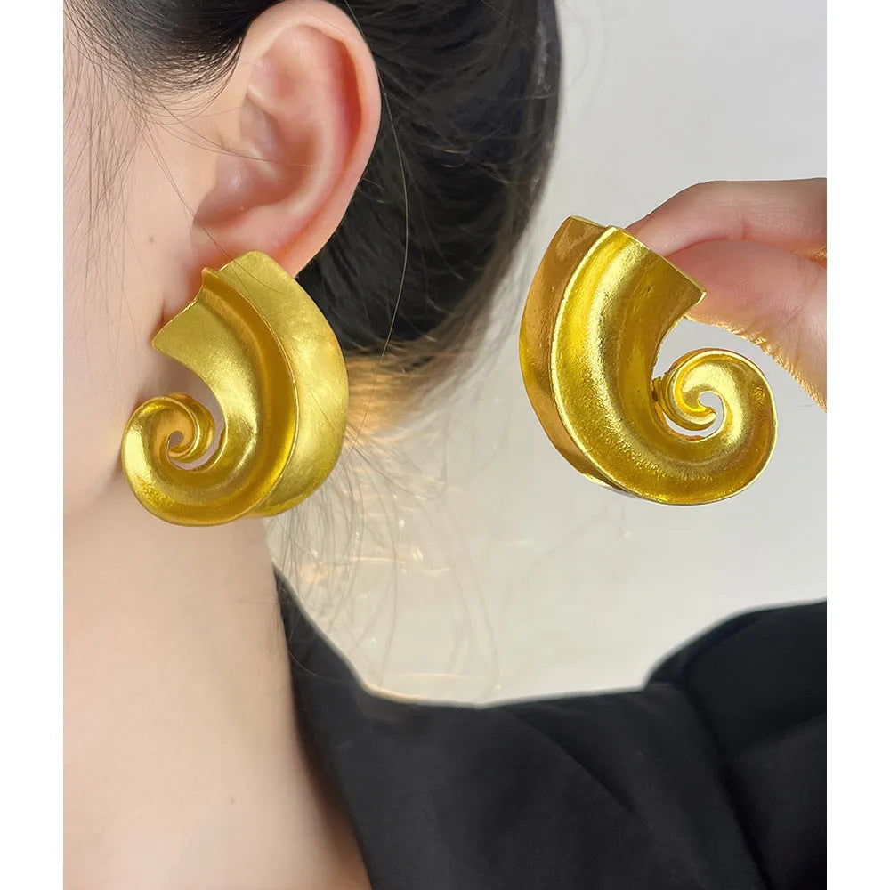 Geometric alloy ear studs with 5cm length in gold or silver electroplated finish