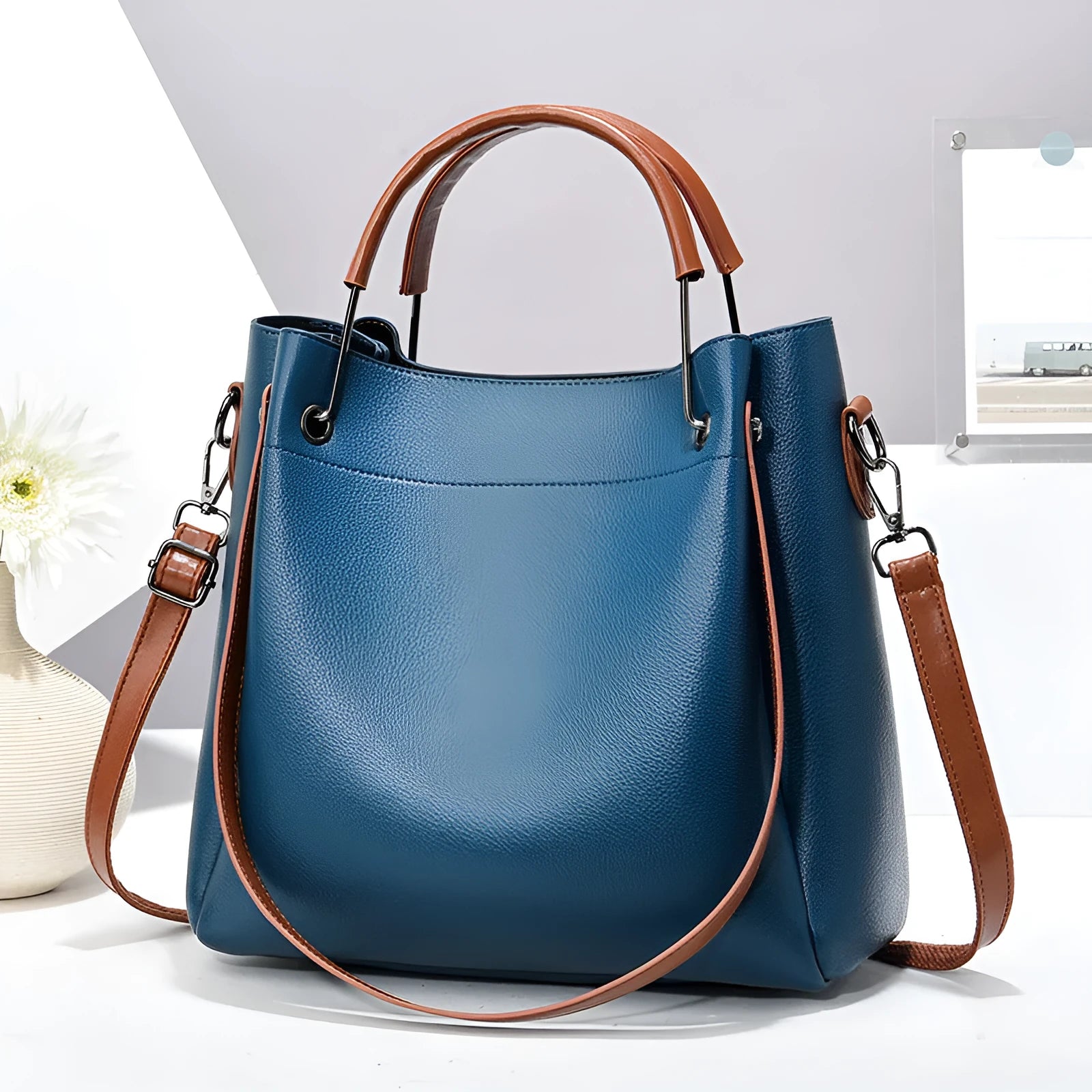 Women's PU rhombus quilted shoulder bag in beige with smooth polyester lining and compact 26x7x18cm size