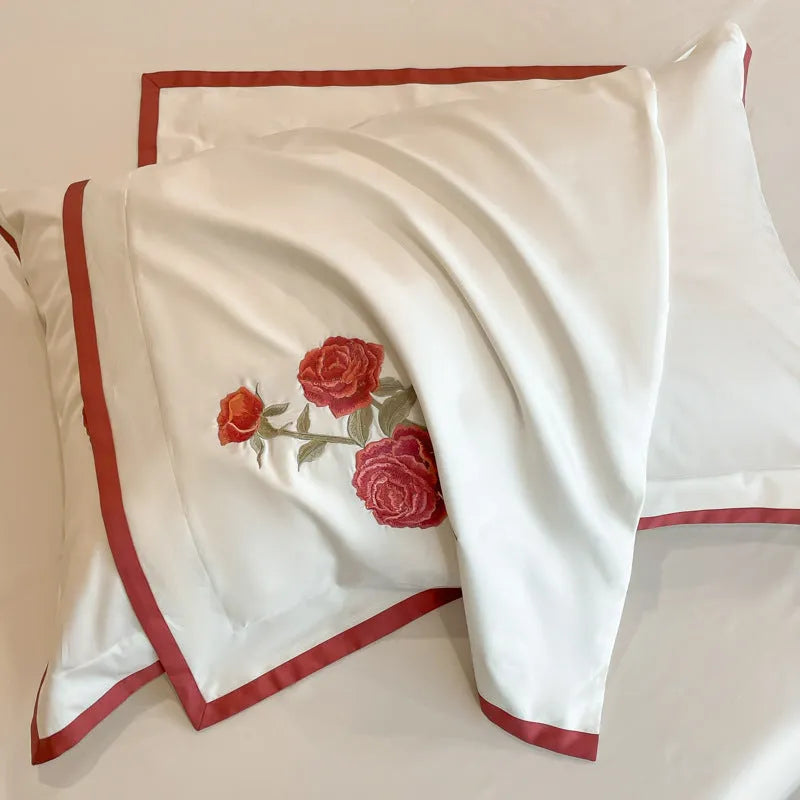 Pure cotton four-piece bedding set in solid colour with embroidery, including quilt cover 200x230cm and pillowcases 48x74cm
