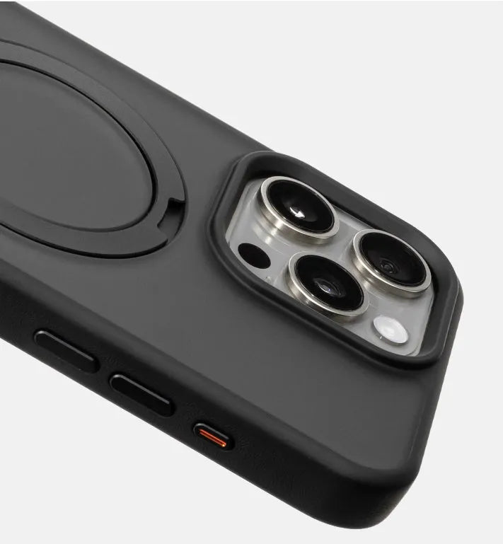 Rotating bracket magnetic TPU phone case for iPhone 13-15 Pro Max in Classic Black with 360° bracket