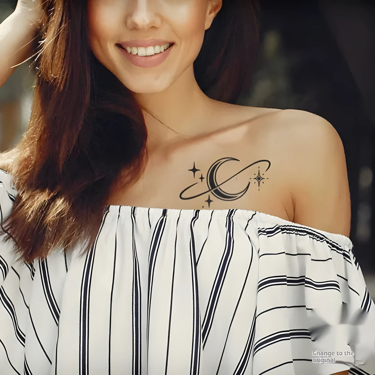 Star Ring Moon herbal tattoo sticker with water transfer printing, waterproof temporary body art decal