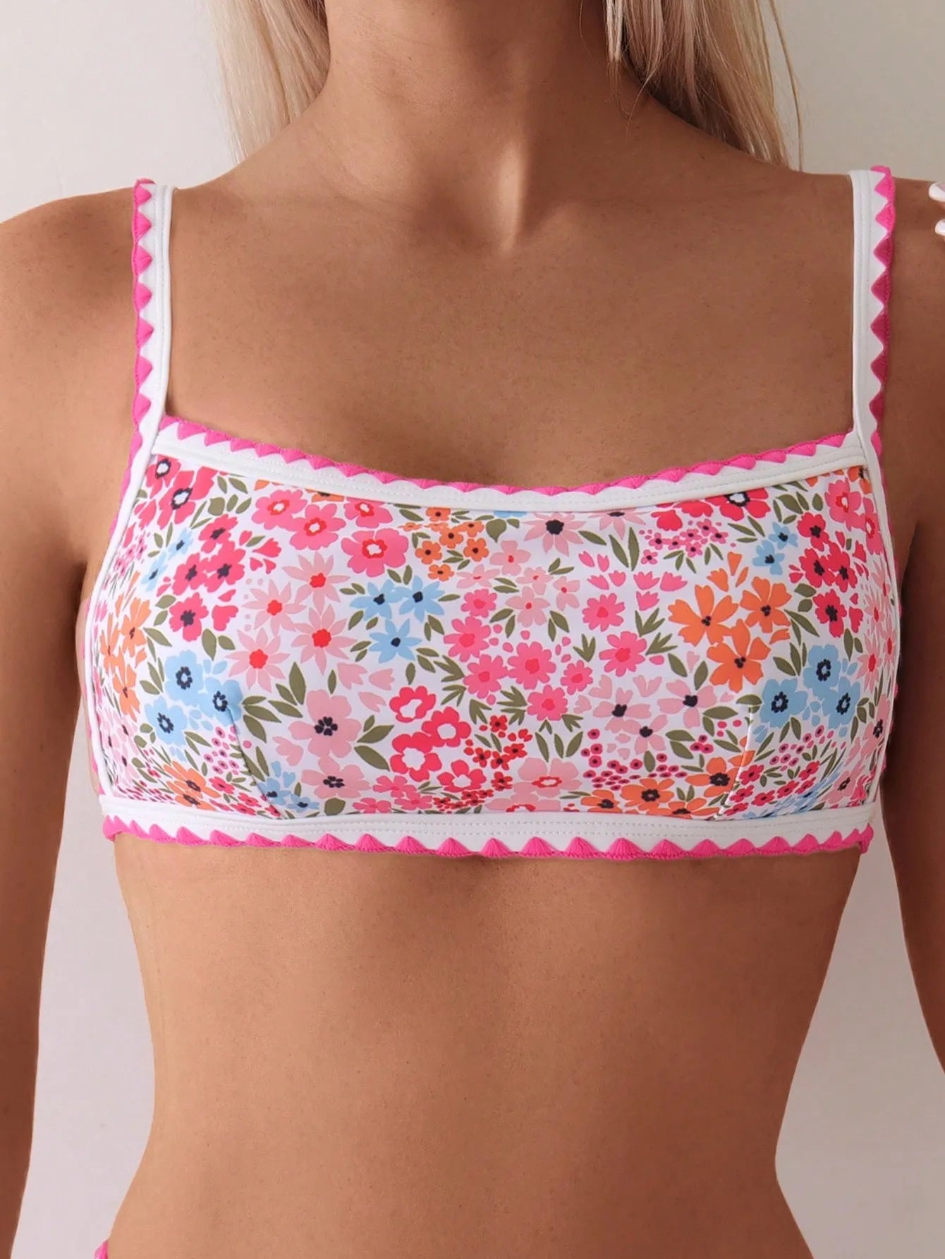 Women's printed lace-up split bikini swimming suit with bra and briefs