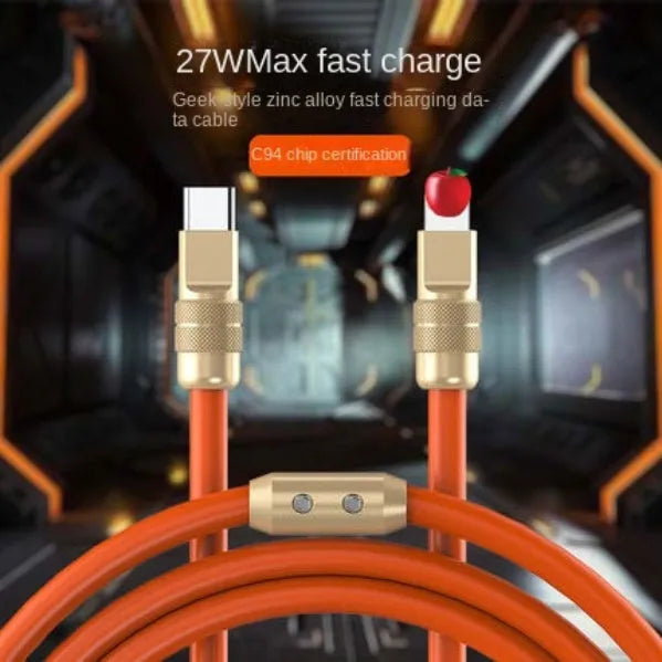 Zinc alloy silicone data cable in orange fast charging 120W PD 27W 480Mbps USB C to Apple