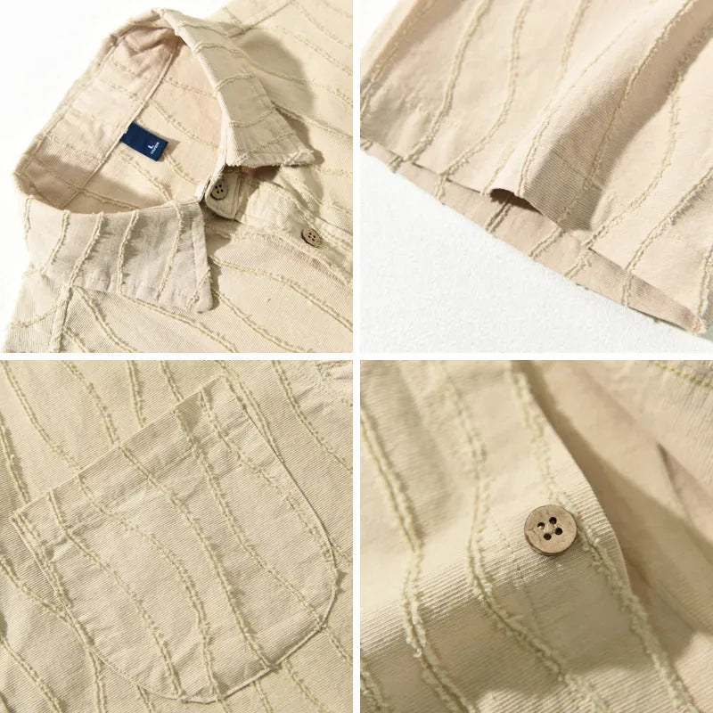 Men's solid colour pure cotton short sleeve casual shirt in loose fit