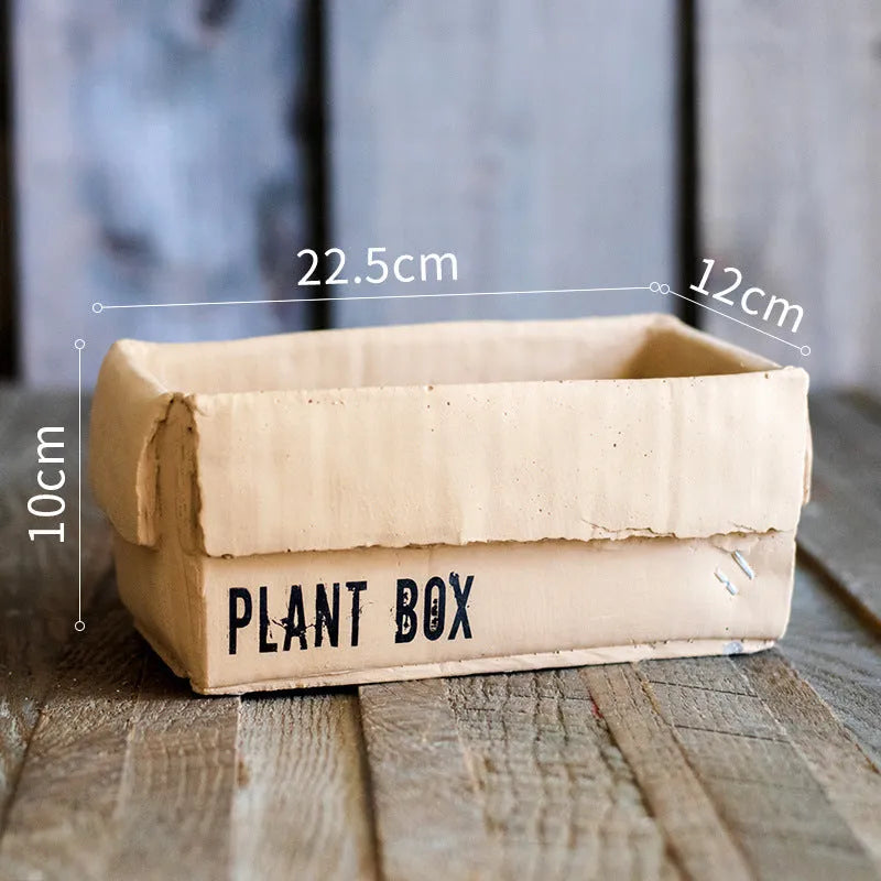 Cement flowerpot with bottom drainage holes in Nordic brown paper box design