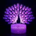 Small acrylic 3D USB table lamp with colourful glow on a rectangular black ABS base, showing touch controls.