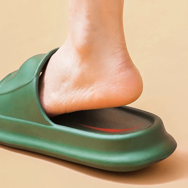 Thickened EVA non-slip slippers in various colours showing the flip-flop design and textured sole.