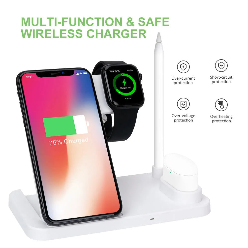 Folding 4-in-1 wireless charger in Space grey colour charging Apple iPhone and pencil simultaneously