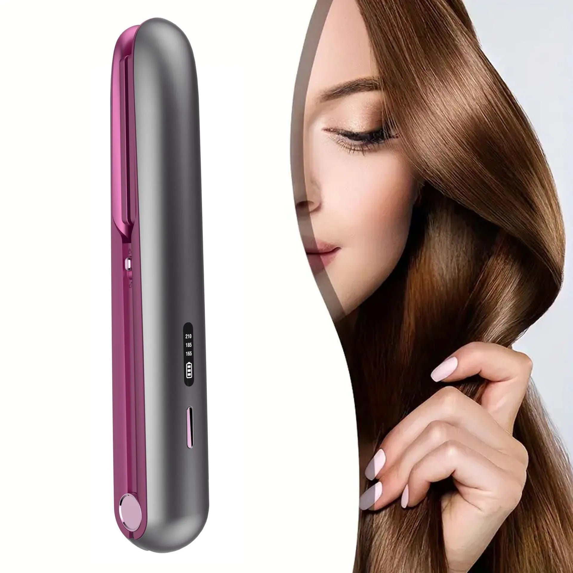 Moon shadow grey wireless hair straightener with tourmaline ceramic plates and temperature control